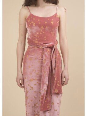 Samantha Pleet Stardust Celestial Pink Velvet Wrap Midi Dress